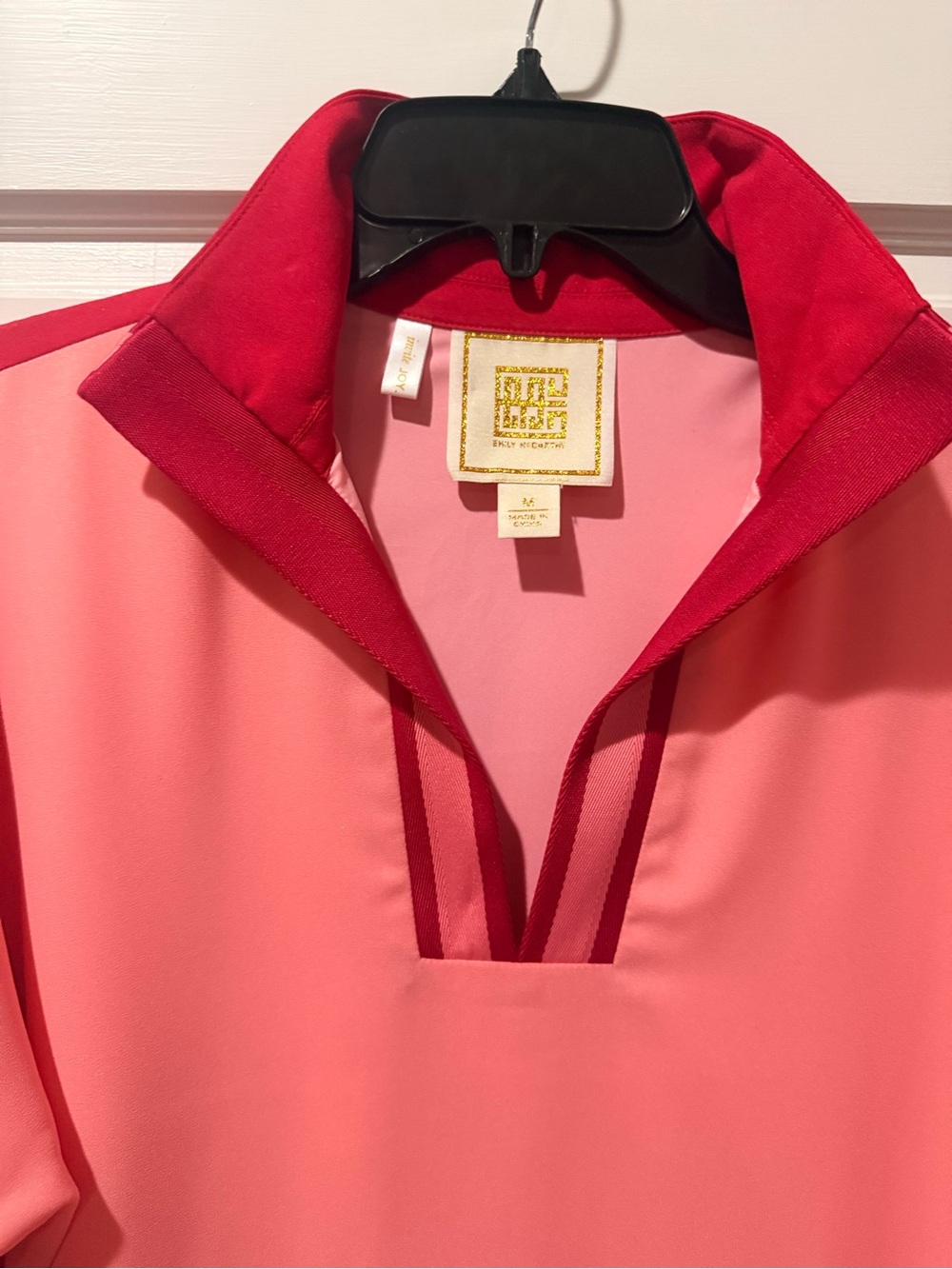 Emily McCarthy Milly Pink and Red Contrast dress. Red back and pinkish on back